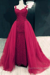 Sweetheart Mermaid Semi Formal Prom Dresses Lace Beaded Removable Skirt